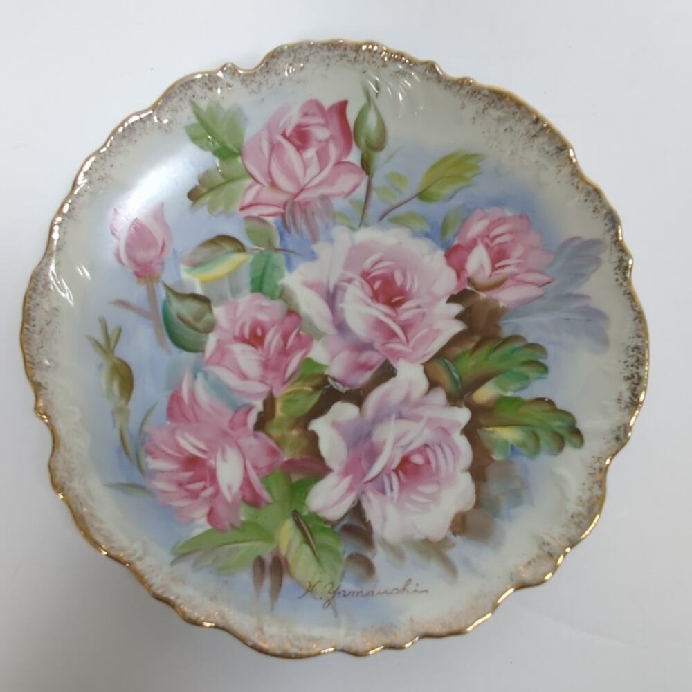 Vintage UCAGCO Hand Painted Rose Wall Plate Signed K Yamauchi